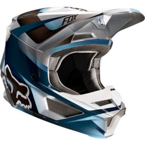 Casque cross Fox motif bleu/gris